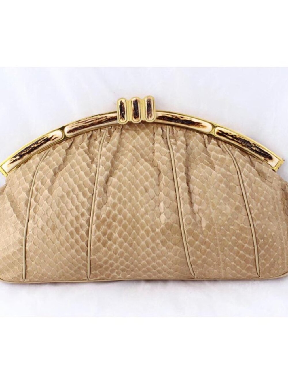 FINESSE LA MODEL Taupe Snakeskin Gold Clutch